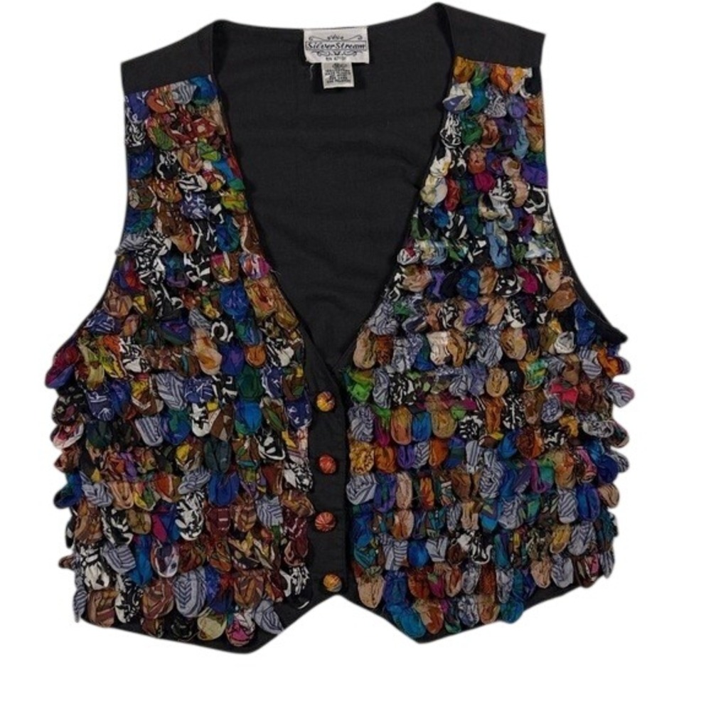 SilverStream Vintage Multi Color‎ Textured Puff Cotton Vest Womens Medium Black
